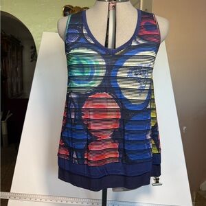 Desigual Navy Multicolor Striped Circle Sleeveless Top